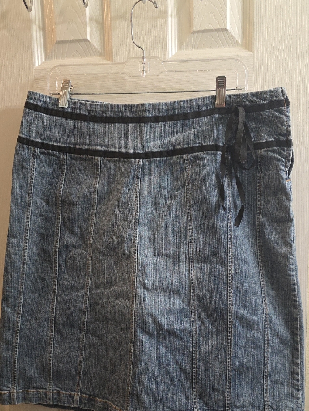 Venezia Blue Denim A-Line Skirt with Black Trim Size 14